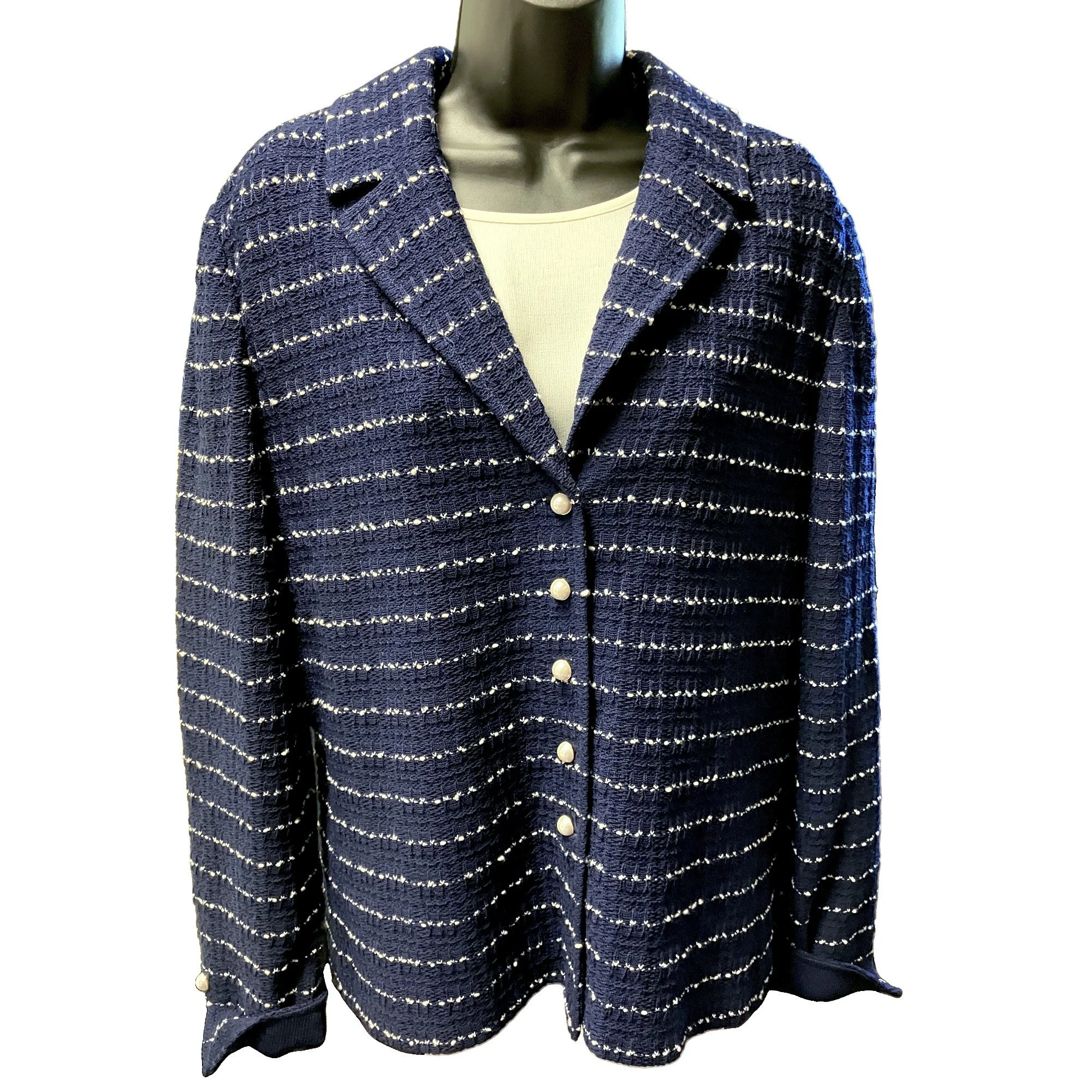 St John Striped Knit Blazer, Navy, Size 14 — Mercer Island